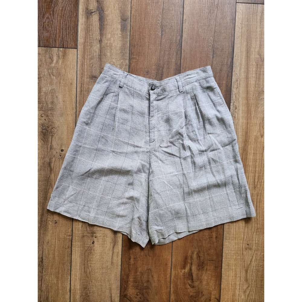 Lizsport Vintage 90s Pleated High Rise Glen Plaid Trouser Shorts Dark Academia
